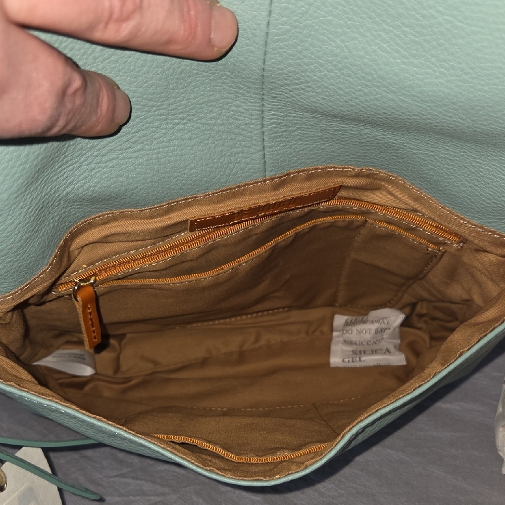 Pale Green Crossbody Bag with Gold Hardware and Flap Closure - Picture 6 of 12